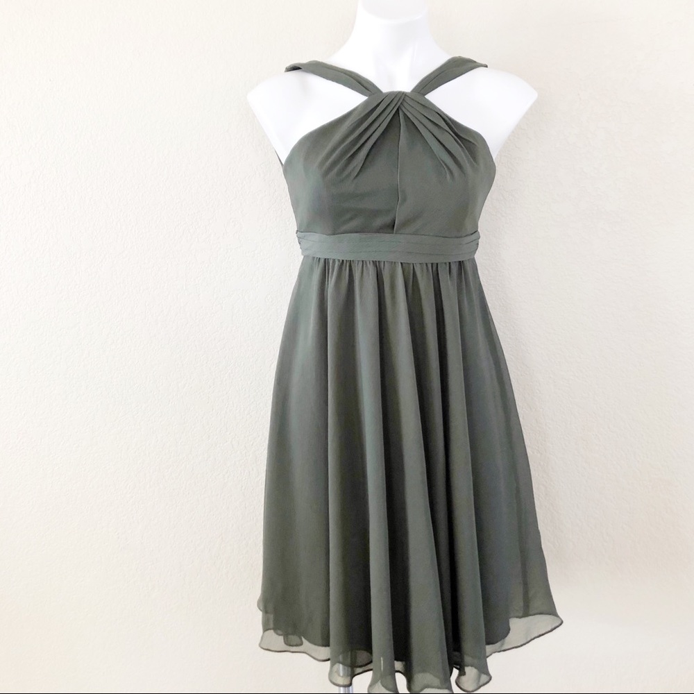 David Bridal Olive Green Sz 4 Chiffon Midi Dress